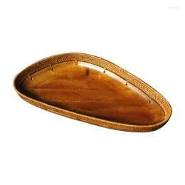 Tea Trays Creative Wooden Tray Chinese Handmade Rattan Household Fruit Round Pu 'Er Table Kitchen Coffee Mat Pot Bearing