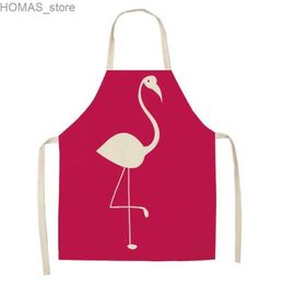 Aprons Flamingo Leaf Apron Pattern Linen Baking Accessories Home Cooking Baking Coffee Shop Cleaning Aprons Kitchen Accessories Y240401