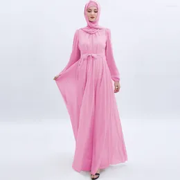 Ethnic Clothing Summer Women Plain Maxi Dress Muslim Abaya Dubai Turkey Kaftan Solid Colour Chiffon Party Dresses Eid Ramadan Jalabiya