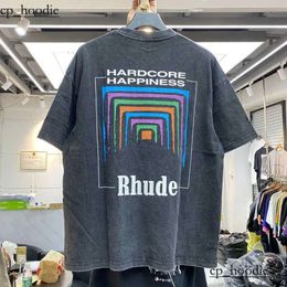 Men's T-shirts Men Women Vintage Heavy Fabric RHUDE BOX PERSPECTIVE Tee Slightly Loose Tops Multicolor Logo Nice Washed 1465