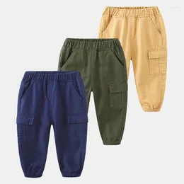 Trousers Spring/Autumn 2024 Kids Workwear Pants Boys' Mid-Waist Casual Elastic Waist Cotton Available In 3 Colours For Ages 3-8.