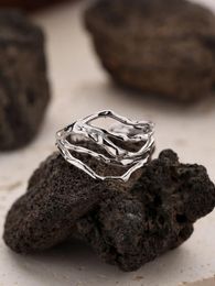 Cluster Rings 2024 European And American 925 Sterling Silver Men's Women's Irregular Fluid Rock Tin Paper Feel Open Ring