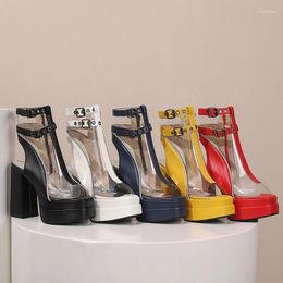 Sandals Punk Gothic Double Platform Women Shoes Pointed Toe Gladiator Plus Size 40-46 Metal Belt Buckle Decoration