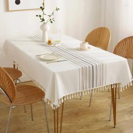 Table Cloth Ethnic Wind Striped Fringed Tablecloth Linen Cotton Square Machine Washable