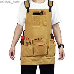 Aprons Multi functional tool apron woodworking apron durable item heavy-duty wax neutral canvas work apron tool waterproof apron Y240401