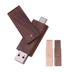 Wooden TYPE-C High Speed USB Stick OTG 2in1 128GB USB Flash Drives 64GB Maple Memory Stick 32G Rotatable Pen Drive Wedding Gift