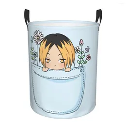 Laundry Bags Funny Kenma Kozume Haikyuu Basket Collapsible Japan Volleyball Manga Baby Hamper For Nursery Toys Organizer Storage Bins