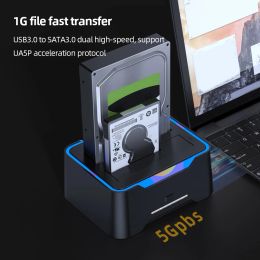 Dual-bay Mobile Hard Drive Copy Box Base USB3.0 External Hard Drive Docking 5Gbps HDD Enclosure for 2.5/3.5 Inch SATA Hard Disk