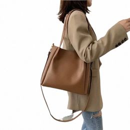 simple Women Bucket Shoulder Bags New Solid Colour Handbags 2024 Retro Large Capacity Tote Bags Large Capacity Pu Leather Bags K6ve#