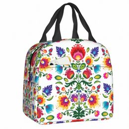 polish Folk Floral Lunch Bag for Women Leakproof Poland Frs Art Cooler Thermal Insulated Lunch Box Work Food Picnic Bags y4un#