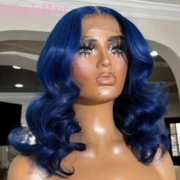 UStyleHair Dark Blue Body Wave Wig 12-24Inches Heat Resistant Synthetic Lace Front Wig Daily Use Short Bob Lace Wig for Women