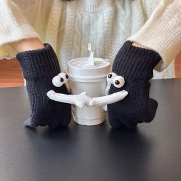 2023 Winter Wram Magnetic Gloves For Child 1 Pair Hand In Hand Knitted Gloves Elastic Funny Big Eyes Full Fingers R Wool Mittens