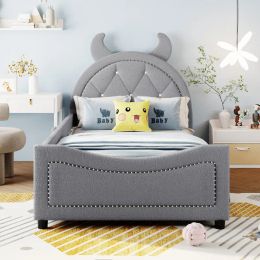 Bedroom upholstered day bed, with padded headboard, single bed, double bed, baby bed, baby cot, child bed, teen bed, cute