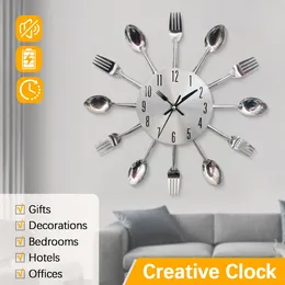Wall Clocks Stainless Steel Cutlery Metal Kitchen Clock Home Decoration Fashion Multifunctional Tools Design Decorative
