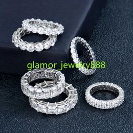 fine jewelry s925 silver princess emerald round cut vvs d color eternity moissanite hip hop tennis ring for men and women