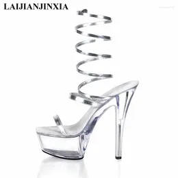 Dress Shoes LAIJIANJINXIA Women's High Heel Sandals Sexy Crystal Clear Fish High-Platform 15cm Leopard Dance EUR 46