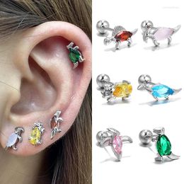 Stud Earrings One Piece Coloured Zirconia Dinosaur Small Animals Screw Buckle Puncture For Women Fashion Jewellery Cute Accessories