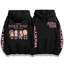 Kpop Born Black Pink Print Hoodies Women Girls O-Neck Pockets Autumn Winter Warm Streetwear Men Sweatshirts Korean Style Hoodie