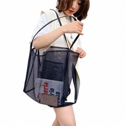 women Mesh Beach Travel Shoulder Bag Large Capacity Casual Totes for Holding Toys Grocery Picnic Ladies Handbag Shop Bag E8Is#