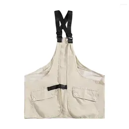 Men's Vests Summer Waistcoat Adjustable Straps Design Multi Big Pockets Chest Bag Storage Vest Pack Jaqueta Masculina