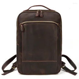 Backpack Fashion Men Laptop Backpacks Vintage Real Cow Leather Genuine School Bag Neutral Portable Male Travel