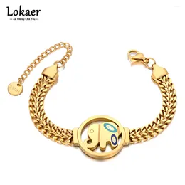 Link Bracelets Stainless Steel Elephant Chain Gold Color Fashion Bracelet Lobster Clasp Charm Waterproof Jewelry For Women B23078