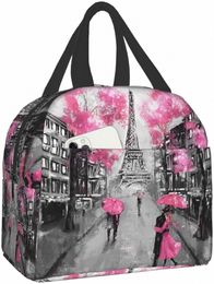paris Street Eiffel Tower Pink Floral Lunch Bags for Women Boy Girl Reusable Insulated Lunch Box Suitable Travel Work Beach l2NR#