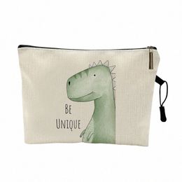 cute Watercolour Animal Prints Cosmetic Case Woman Carto Dinosaur Bear Makeup Bag Portable Toy Storage Bag Children Best Gift Q0u9#