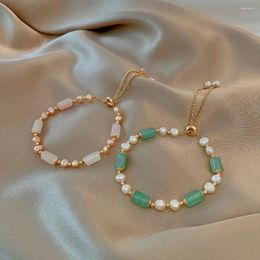 Charm Bracelets Trendy Good Luck Jade Stone Baroque Freshwater Pearl Female Bracelet Jewelry For Women Birthday Gifts