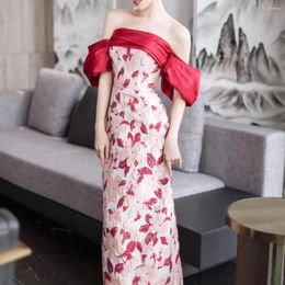 Party Dresses Ladies Elegant Luxury Flower Dress Evening Mermaid Sexy Off Shoulder Red Ball Gown Wedding Long Female Bride Vestido Formal