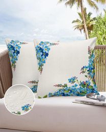 Pillow Case Blue Watercolour Flowers Waterproof Pillowcase Home Sofa Office Throw Car Cushion Cover Decor