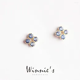 Stud Earrings 925 Silver Original 14K Gold Blue Zircon Flower For Women Piercing Wedding Luxury Jewelry Jewellery