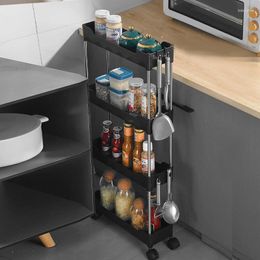 Hooks 4 Tierwhite-Widen Thicken Movable Storage Rack Rolling With Wheels Cart Goods Shelf Kitchen Bedroom Bathroom