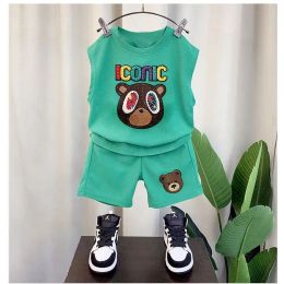 Boys Summer Vest Set 2023 New Fashionable Baby Clothes Children's Round Neck T-shirt Top Shorts Set Kids Outfits