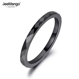 JeeMango Trendy 2mm Black & White Cutting Ceramics Rings Jewellery Wedding Engagement Rings For Women Anneaux Anillos JR19051