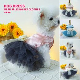 Dog Apparel Lightweight Fabric Pet Dress Princess With 3d Flower Bow Decoration Mesh Splicing Fashion Cat Skirt For