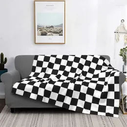 Blankets Black And White Chequered Flannel Throw Square Game Optical Blanket For Bed Couch Lightweight Thin Plush Quilt