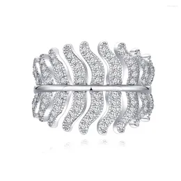 Cluster Rings Zhen Chengda's Product Banana Leaf Ring Women's S925 Pure Silver Micro Set Full Diamond Personalised