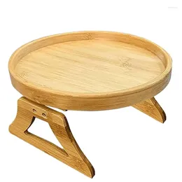 Decorative Figurines Sofa Armrest Tray Round Side Table Couch Snack Natural Bamboo For Remote Control Coffee Snacks