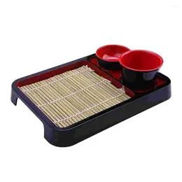 Dinnerware Sets Japanese Cold Noodle Plate Decorative Tray With Bamboo Mat Kitchen Tableware Serving Style Creative Cuisine Flatware