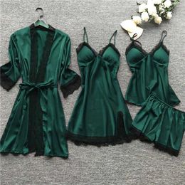 Womens Silk Nightgown Lace Robe Satin Sleepwear Set Sexy Negligee Lingerie