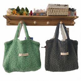 shoulder Bag Female Plush Student Bookbags Two Side Available Design Fi Women Shop Bag Large Capacity Faux Fur Tote Bag F1Sw#