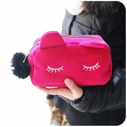 portable Carto Cat Coin Toiletry Bag Storage Case Travel Makeup Flannel Pouch Organiser Cosmetic Bag Cases For Women Girls n6hn#