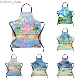 Aprons Aesthetics Womens Kitchen Apron Childrens Waterproof Waitress Work Apron Original Oil Resistant Hawaiian Style Fashion Apron Y240401RVGU