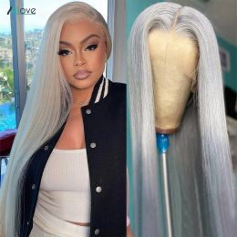 Gray Straight Lace Front Wig Platinum Silver Blonde Human Hair Wigs For Women 13x4 HD Transparent Brazilian Colored Hair Wigs