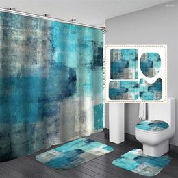 Shower Curtains Geometric Abstract Blue Bathroom Curtain Set Modern Graffiti Sesign Waterproof Fabric Decor