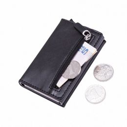 dienqi Anti Rfid id Card Holder Case Men Leather Metal Wallet Male Coin Purse Women Mini Carb Credit Card Holder With Zipper K9Vj#