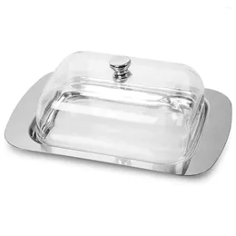 Plates 1pc 18.6x16x6.5cm Butter Dish Stainless Steel Serving Tray With Lid For Kitchen Storage Dining Tools