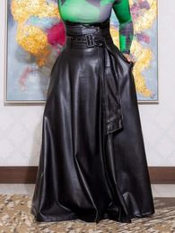 LW Plus Size skirt Faux Leather High Waist Belt Design Skirt Women Spring Summer Umbrella Fashions Y2k Female maxi dress 240328