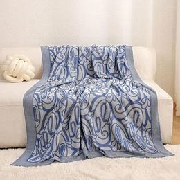 Blankets Retro Blue Flower Jacquard Blanket Knitted Fashion Wrap Shawl Towel Sofa Bed Throw Soft Nap Home Textile